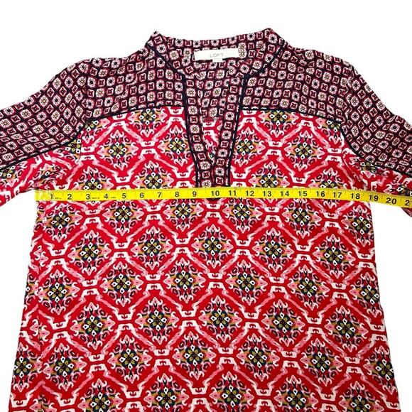 Loft Top Womens Size S Red Black Silky Poly Boho Long Sleeved Blouse Artsy Luxe - Picture 6 of 7